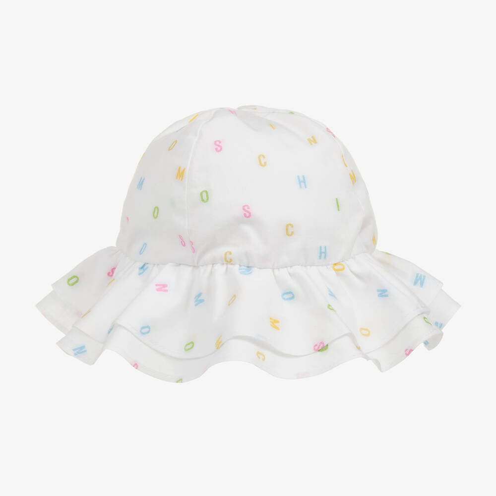Moschino Baby-Girls White Cotton Letter Sun Hat | Childrensalon Outlet