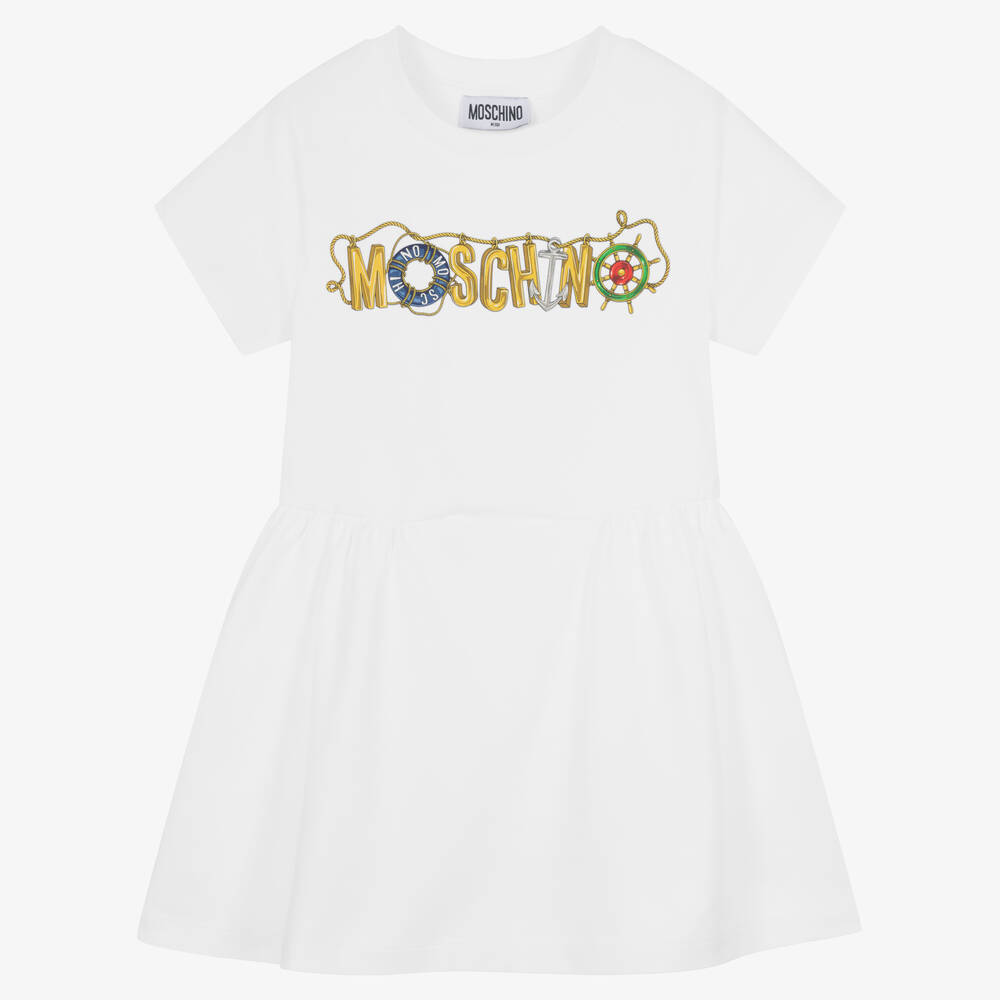 Moschino Kid-Teen - Girls White Cotton Logo Dress | Childrensalon