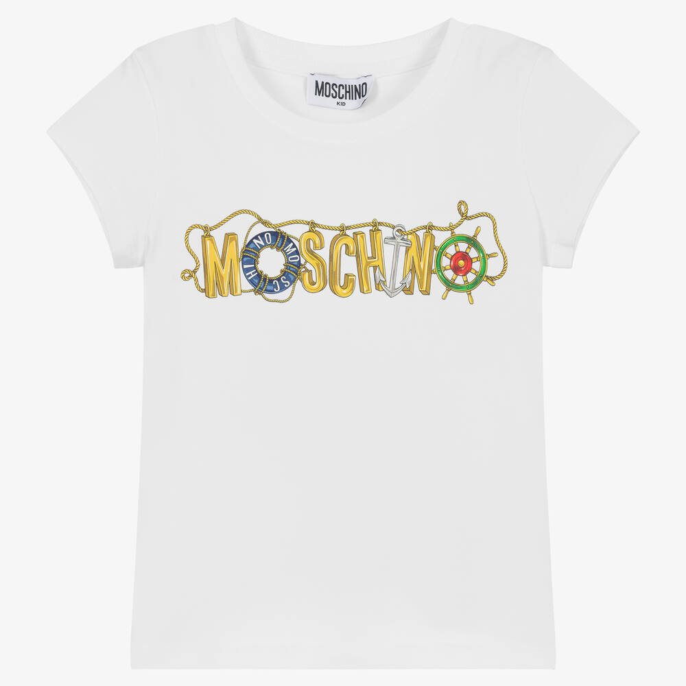 Moschino Kid-Teen - Girls White Cotton Logo T-Shirt | Childrensalon