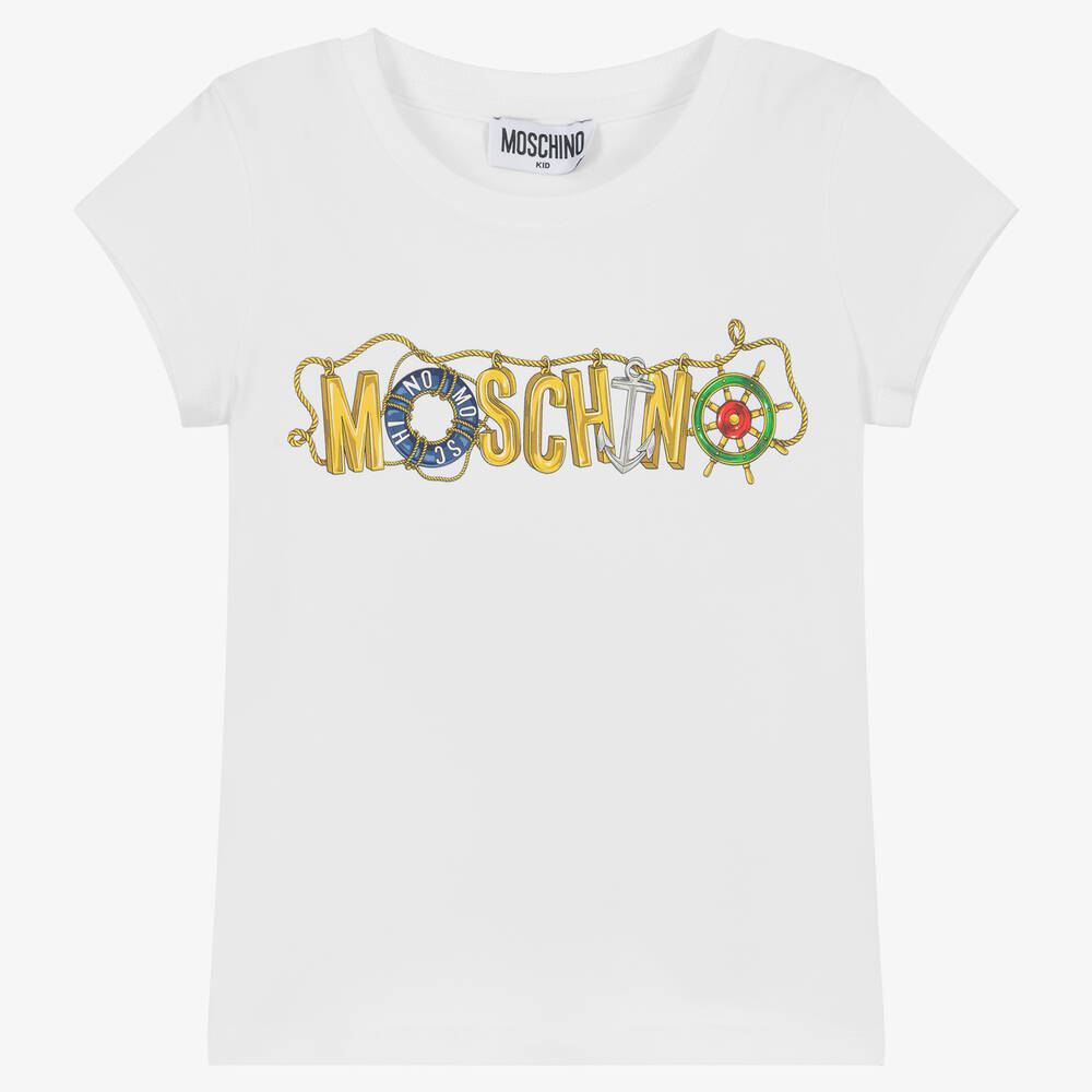 Moschino Kid-Teen - تيشيرت قطن جيرسي لون أبيض للبنات | Childrensalon