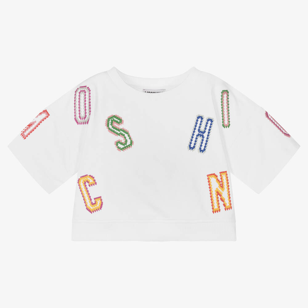 Moschino Kid-Teen - Girls White Cotton Logo T-Shirt | Childrensalon
