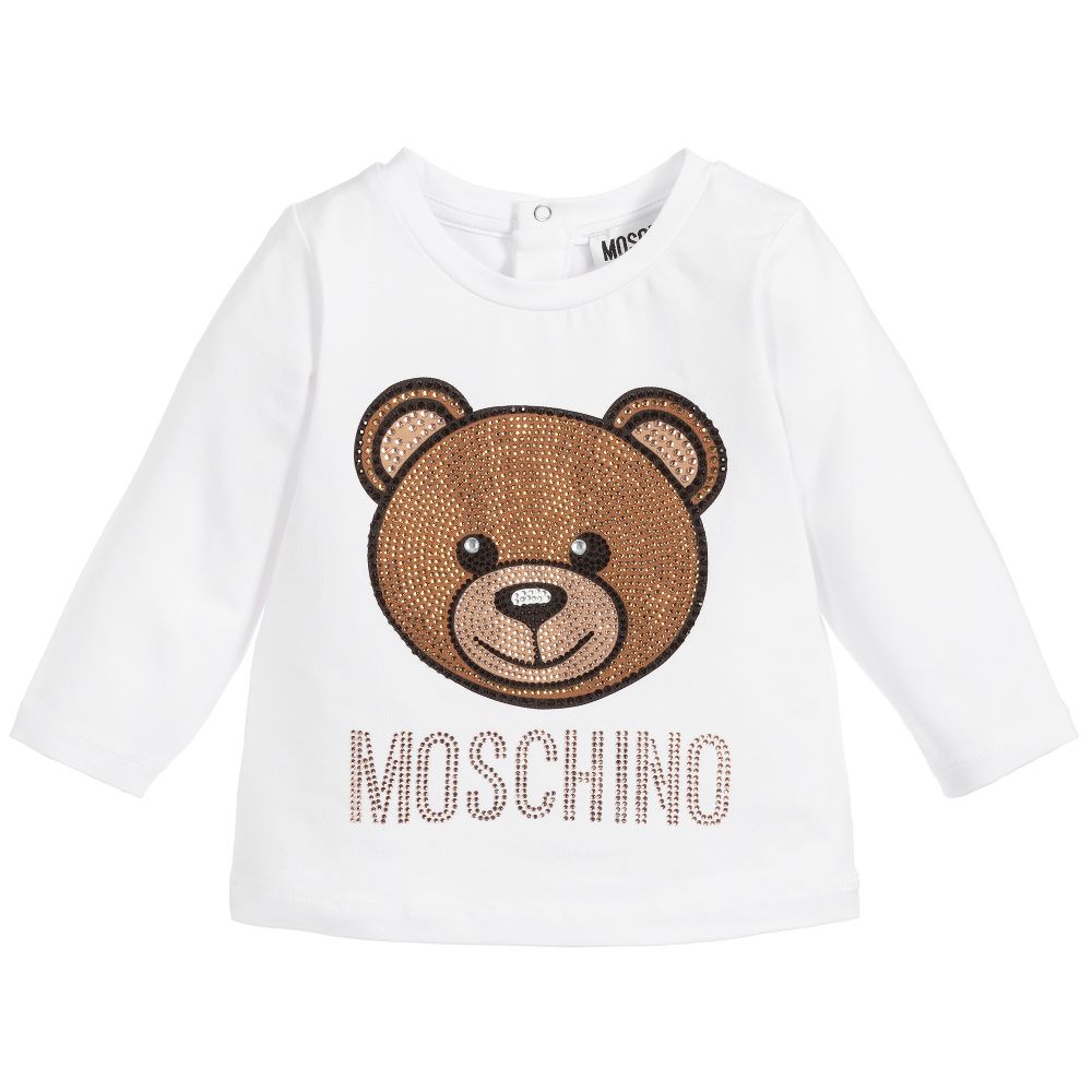 Moschino Baby - توب لوغو أطفال بناتي قطن لون أبيض | Childrensalon