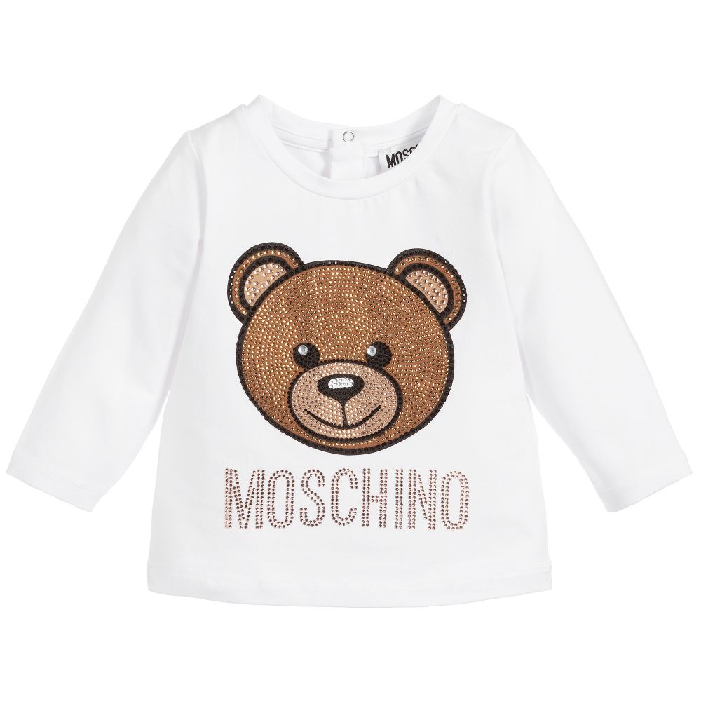 Moschino Baby Girls White Cotton Logo Top Childrensalon Outlet