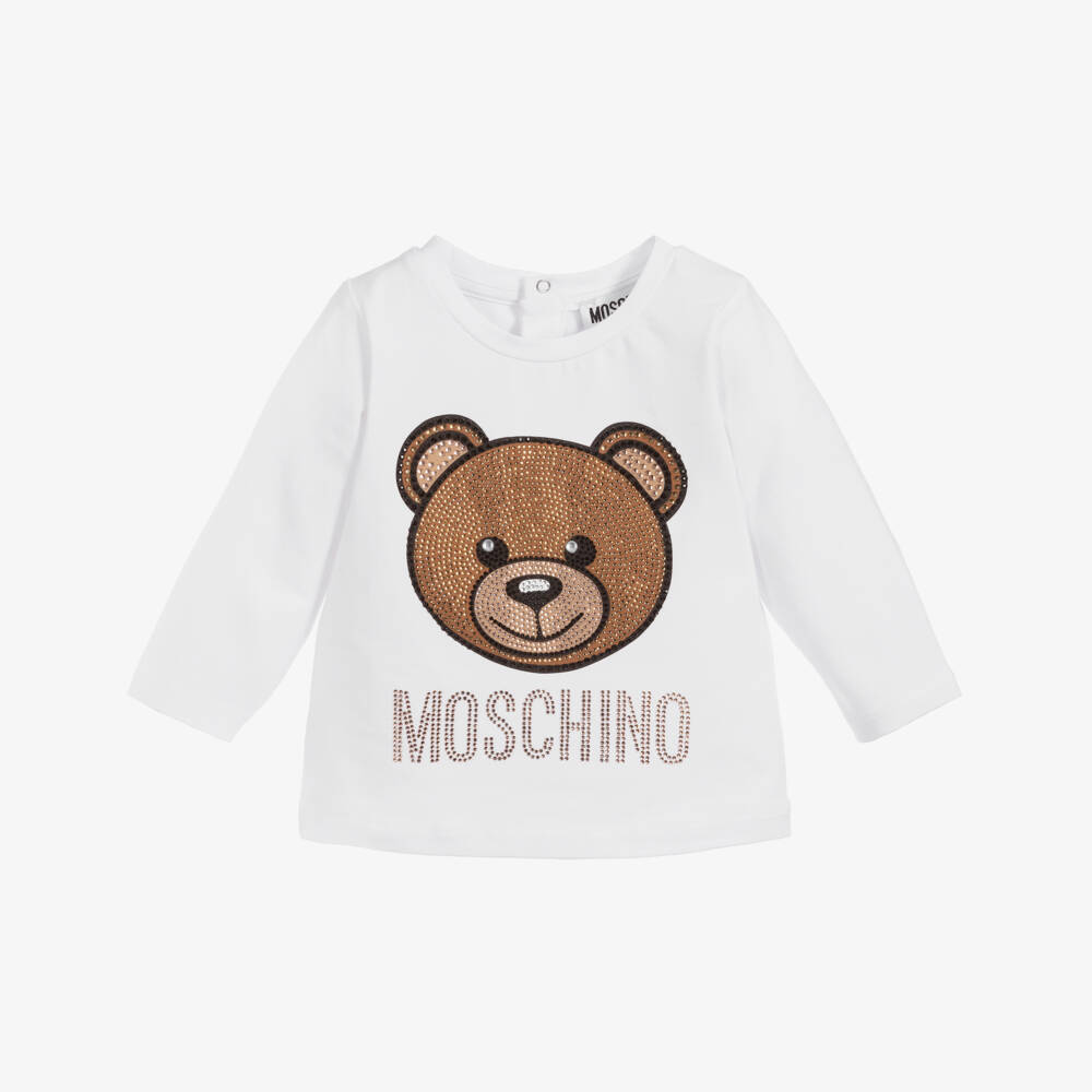 Moschino Baby-Girls White Cotton Logo Top | Childrensalon Outlet