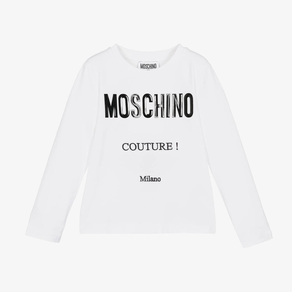 Moschino Kid-Teen - Girls White Cotton Logo Top | Childrensalon