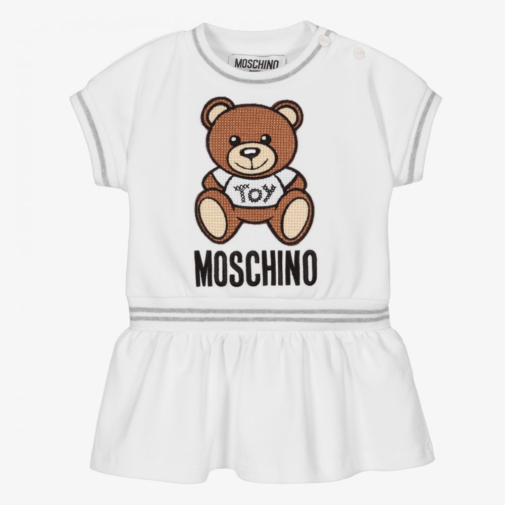 Moschino Baby - Girls White Cotton Piqué Dress | Childrensalon