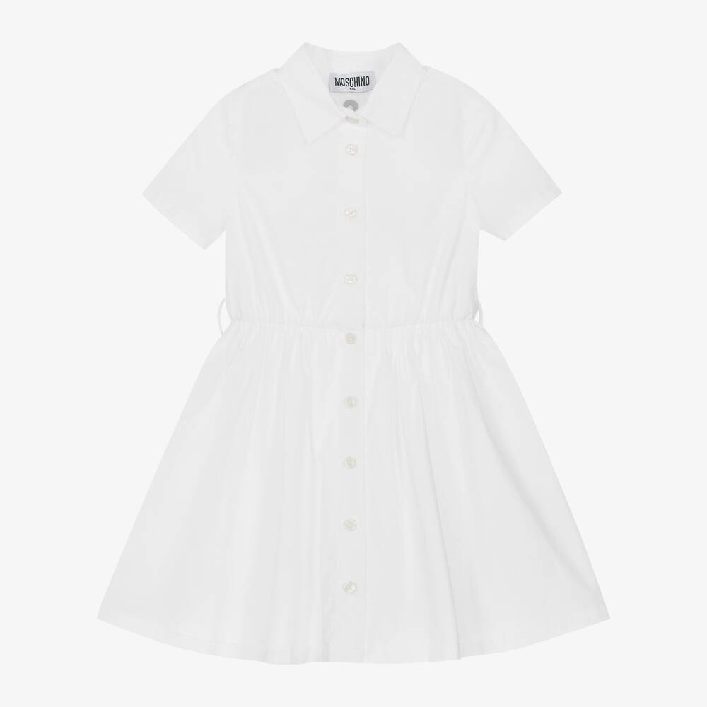 Moschino Kid-Teen-فستان قميص قطن بوبلين لون أبيض | Childrensalon Outlet