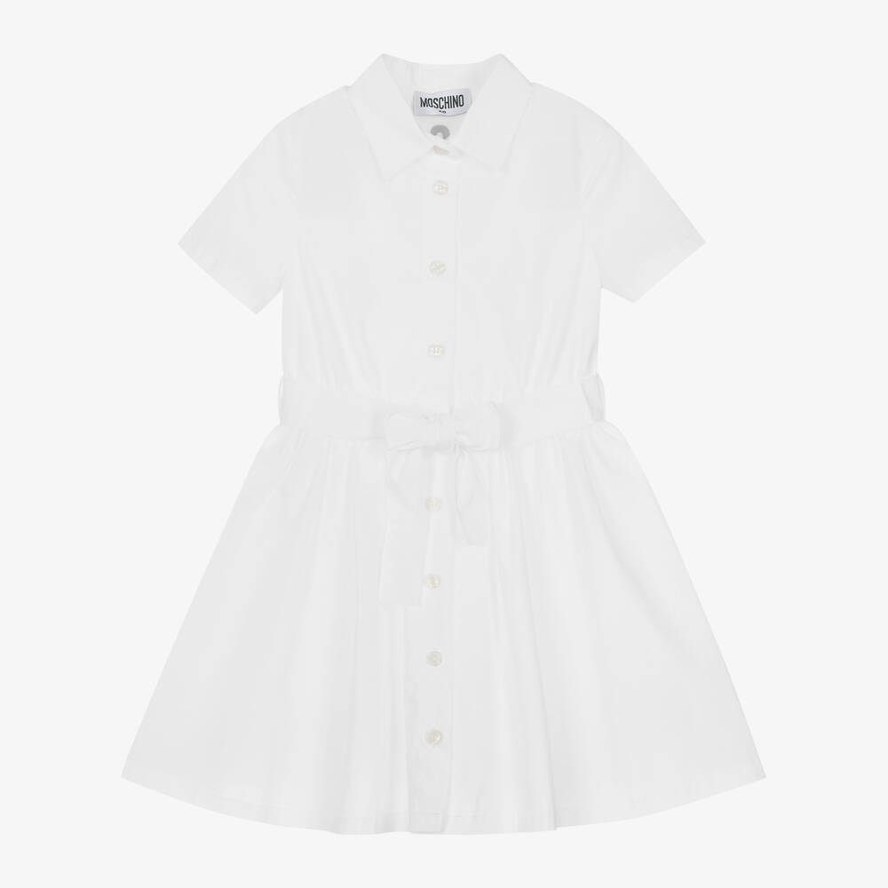 Girls White Cotton Shirt Dress