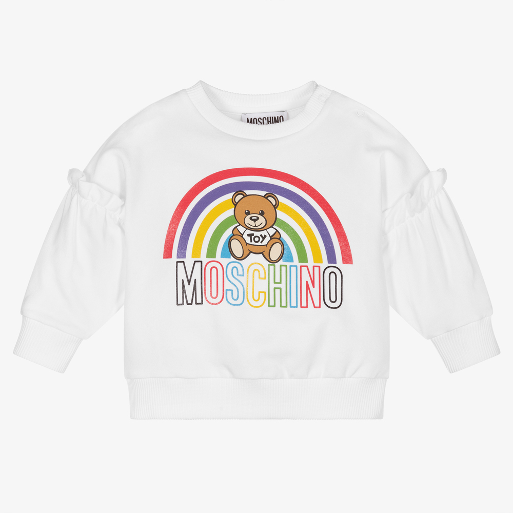 Moschino Baby - سويتشيرت أطفال بناتي قطن جيرسي لون أبيض | Childrensalon