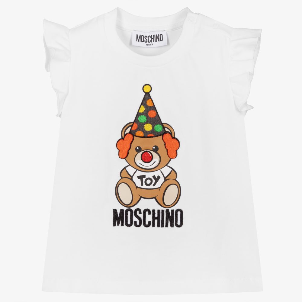 Moschino Baby - Girls White Cotton T-Shirt | Childrensalon