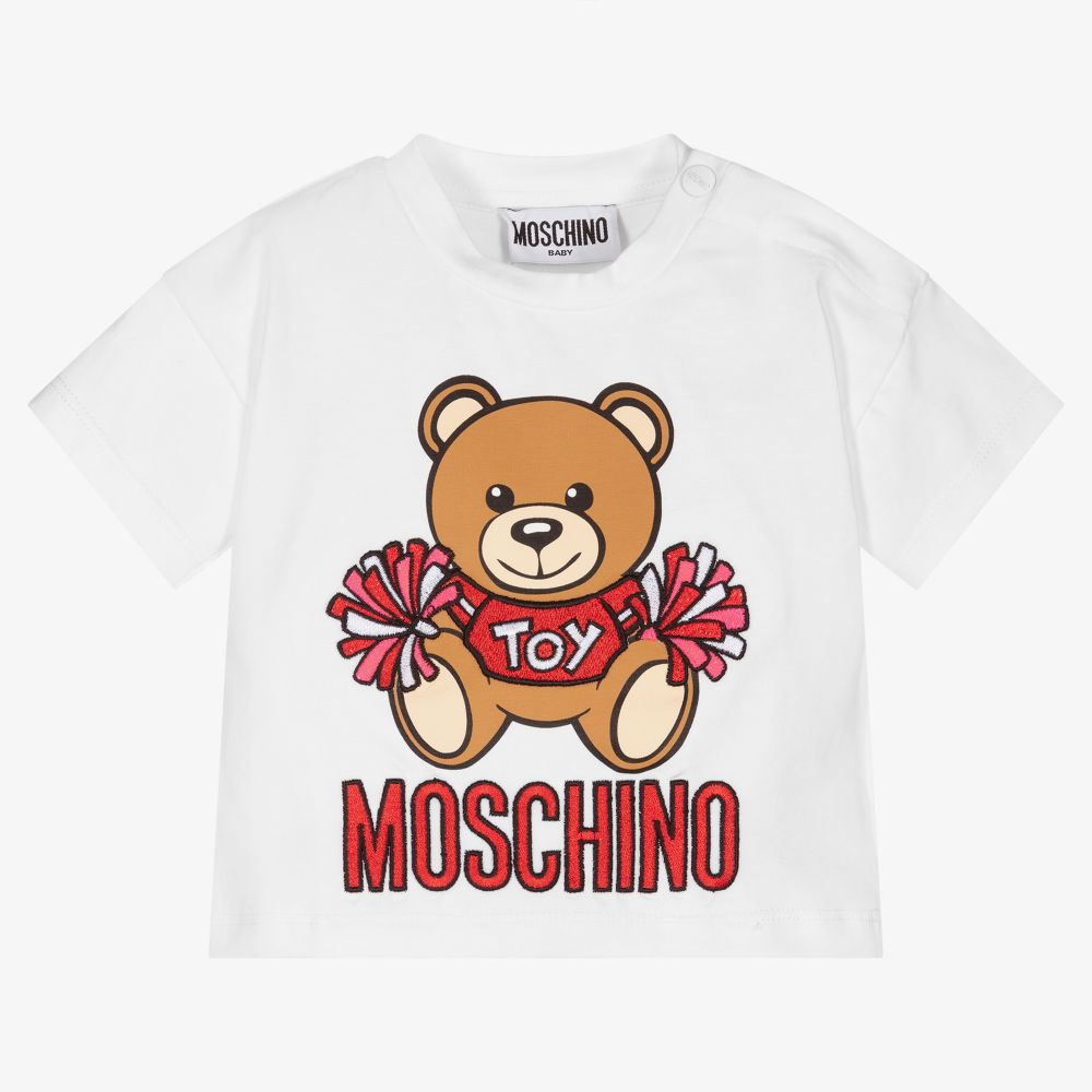 Moschino Baby - Girls White Cotton T-Shirt | Childrensalon