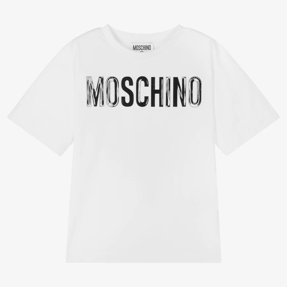 Moschino Kid-Teen - Белая хлопковая футболка для девочек | Childrensalon