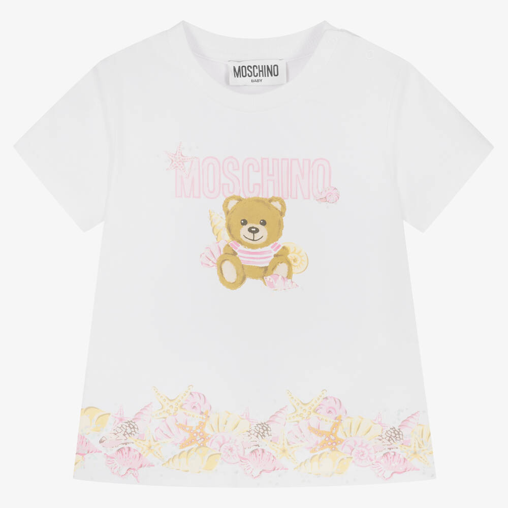 Moschino Baby - Girls White Cotton T-Shirt | Childrensalon