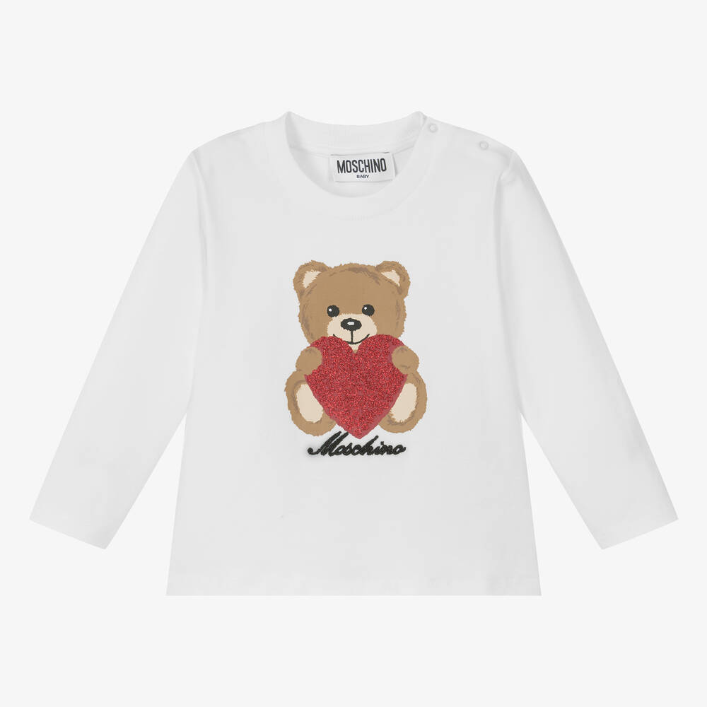 Moschino Baby - Белый хлопковый топ с медвежонком | Childrensalon