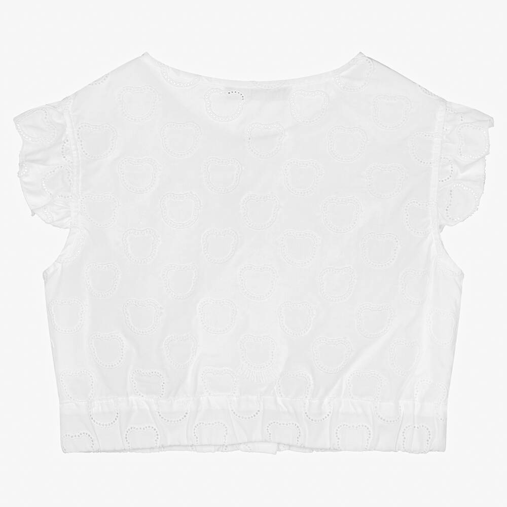 Moschino Kid-Teen-Girls White Cotton Teddy Logo Blouse | Childrensalon Outlet