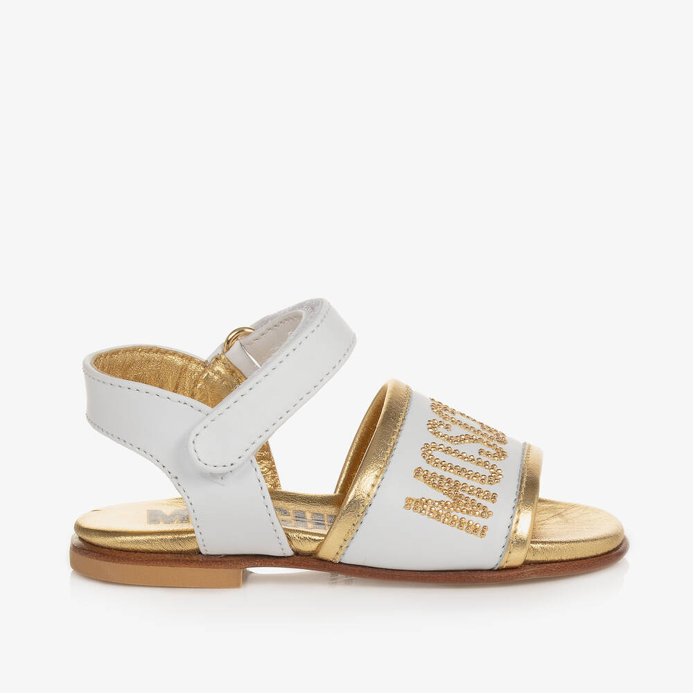 Moschino Kid-Teen - Girls White & Gold Leather Sandals