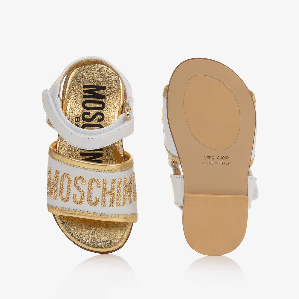 موسكينو Kid-Teen-صندل أطفال بناتي جلد لون أبيض وذهبي | Childrensalon Outlet