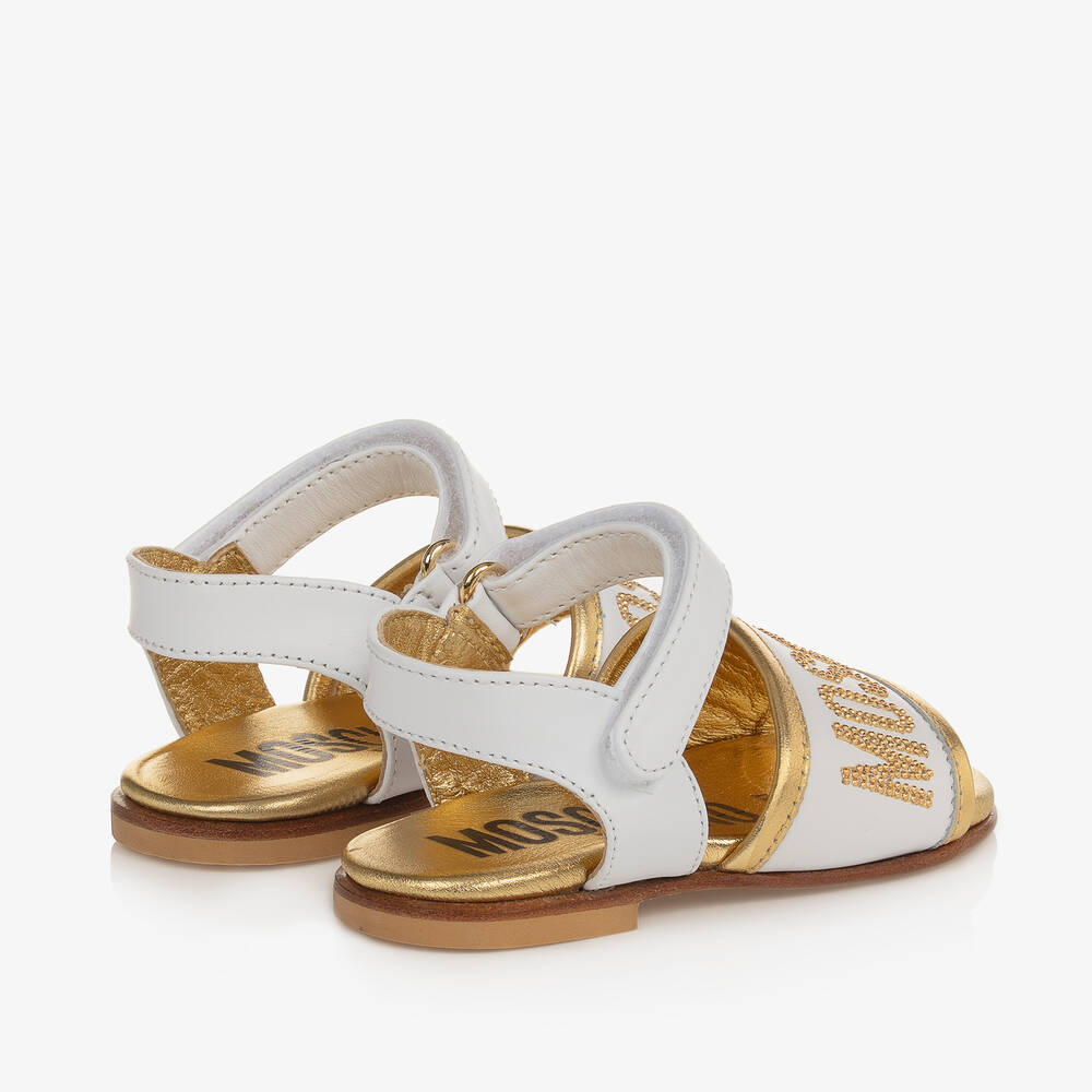 موسكينو Kid-Teen-صندل أطفال بناتي جلد لون أبيض وذهبي | Childrensalon Outlet