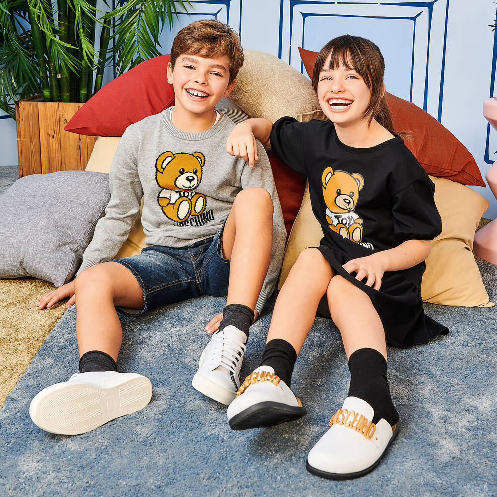 موسكينو Kid-Teen-حذاء ميولز جلد لون أبيض وذهبي للبنات | Childrensalon Outlet