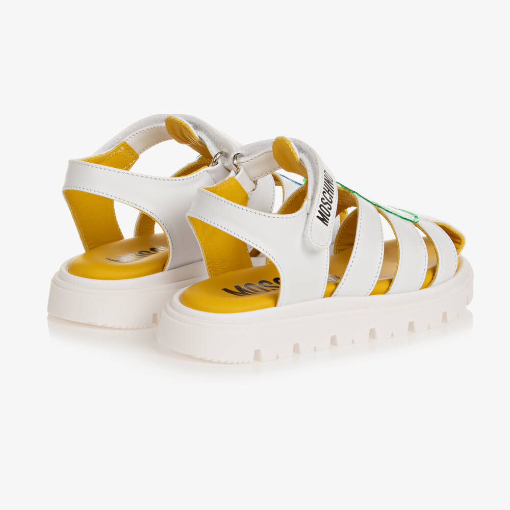 Moschino Kid-Teen-Girls White & Green Leather Sandals | Childrensalon Outlet