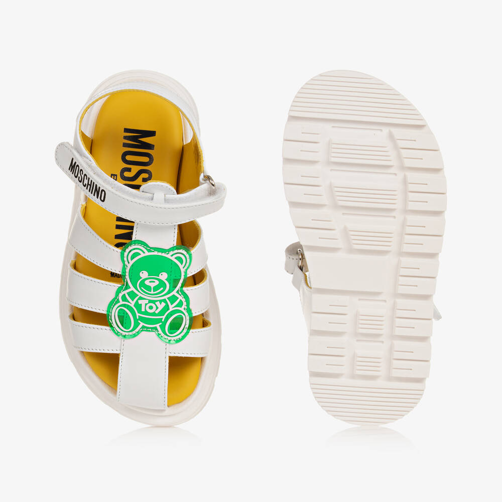 Moschino Kid-Teen-Girls White & Green Leather Sandals | Childrensalon Outlet