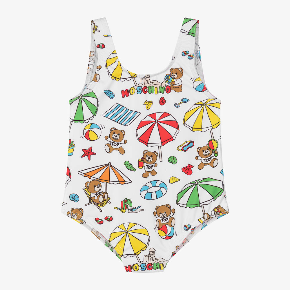 Moschino Baby-Girls White Holiday Teddy Bear Swimsuit | Childrensalon Outlet