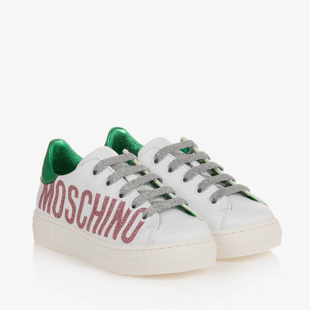 Moschino Kid-Teen-حذاء رياضي بأربطة جلد لون أبيض للبنات | Childrensalon Outlet