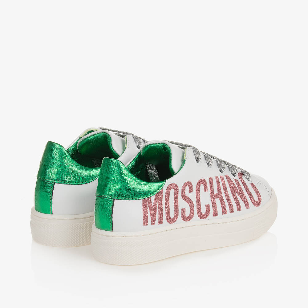 Moschino Кид-Тин-Girls White Leather Glitter Trainers | Childrensalon Outlet