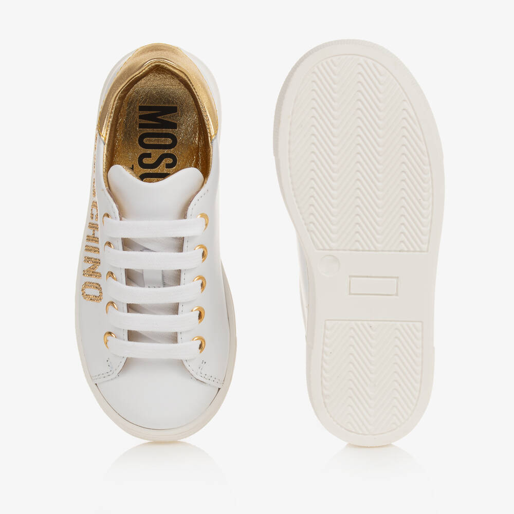 Moschino-Girls White Leather Lace-Up Trainers | Childrensalon Outlet