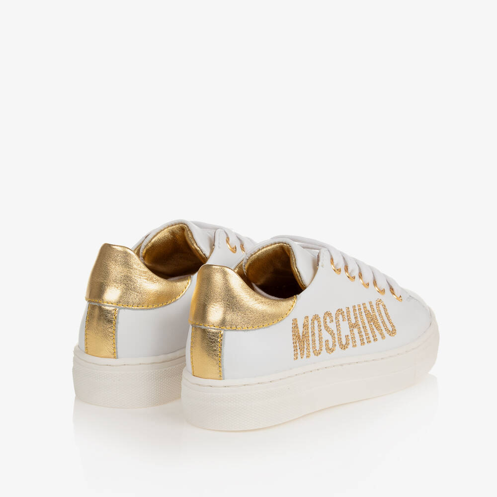 Moschino-Girls White Leather Lace-Up Trainers | Childrensalon Outlet