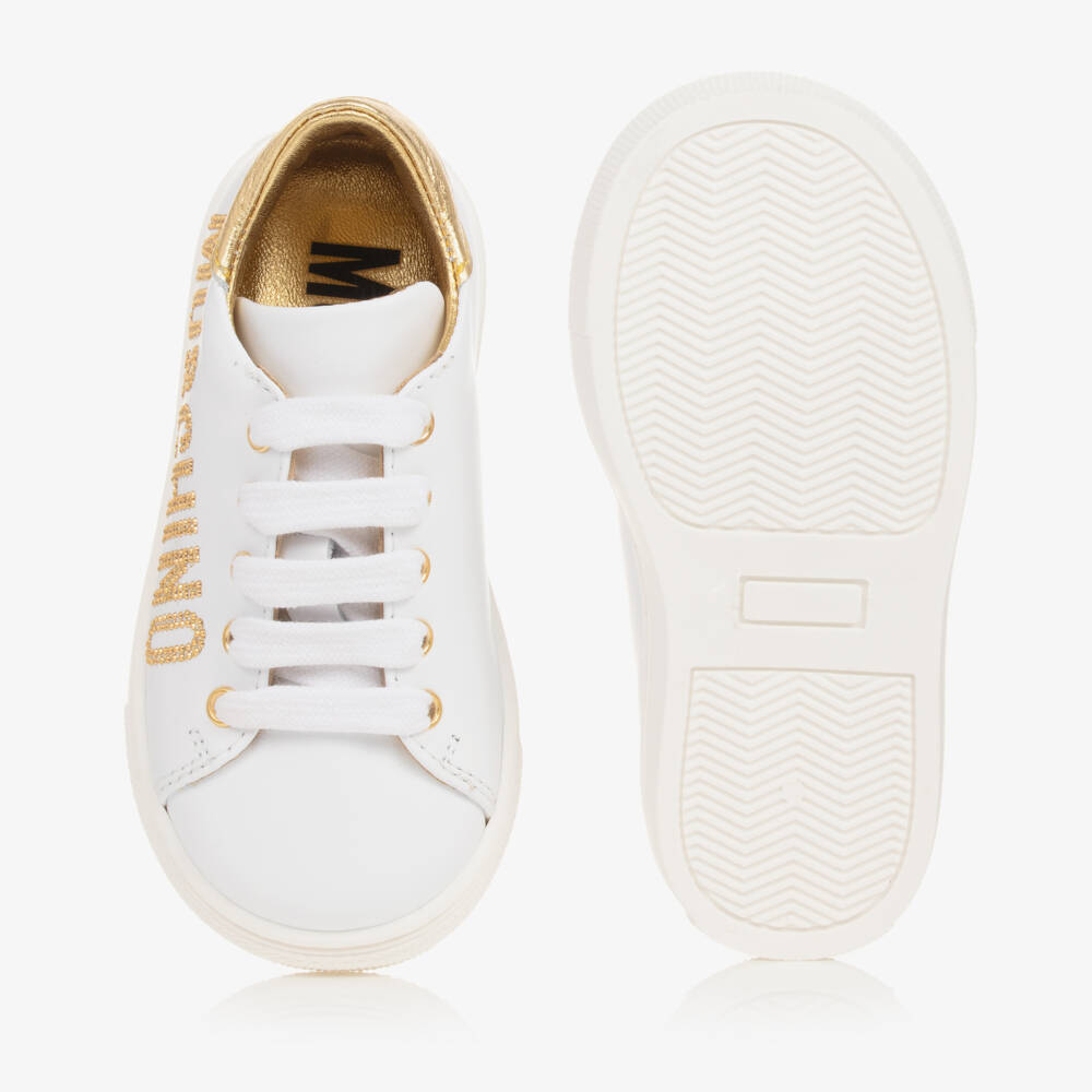 Moschino-Girls White Leather Lace-Up Trainers | Childrensalon Outlet