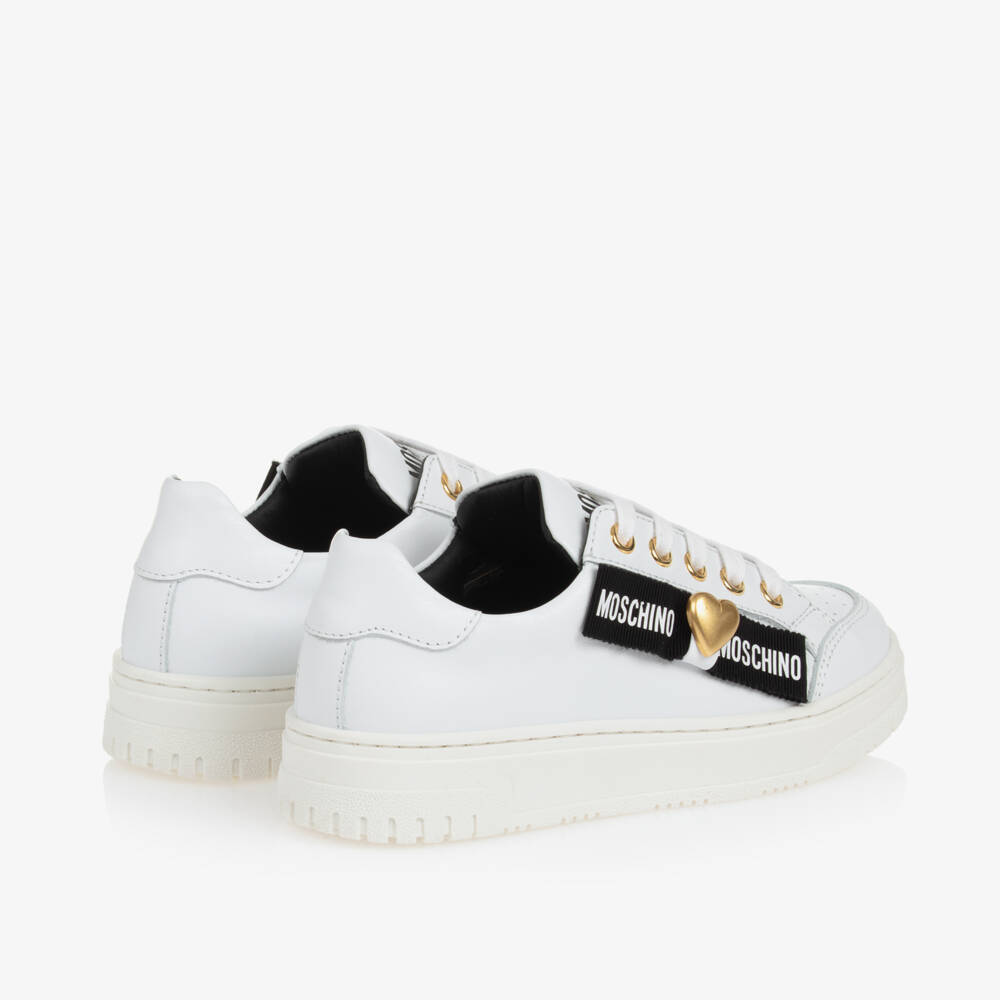 Moschino-Белые кожаные кроссовки на шнуровке для девочек | Childrensalon Outlet