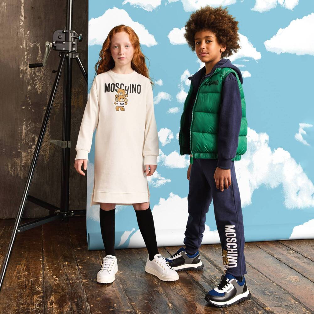 Moschino-Белые кожаные кроссовки на шнуровке для девочек | Childrensalon Outlet