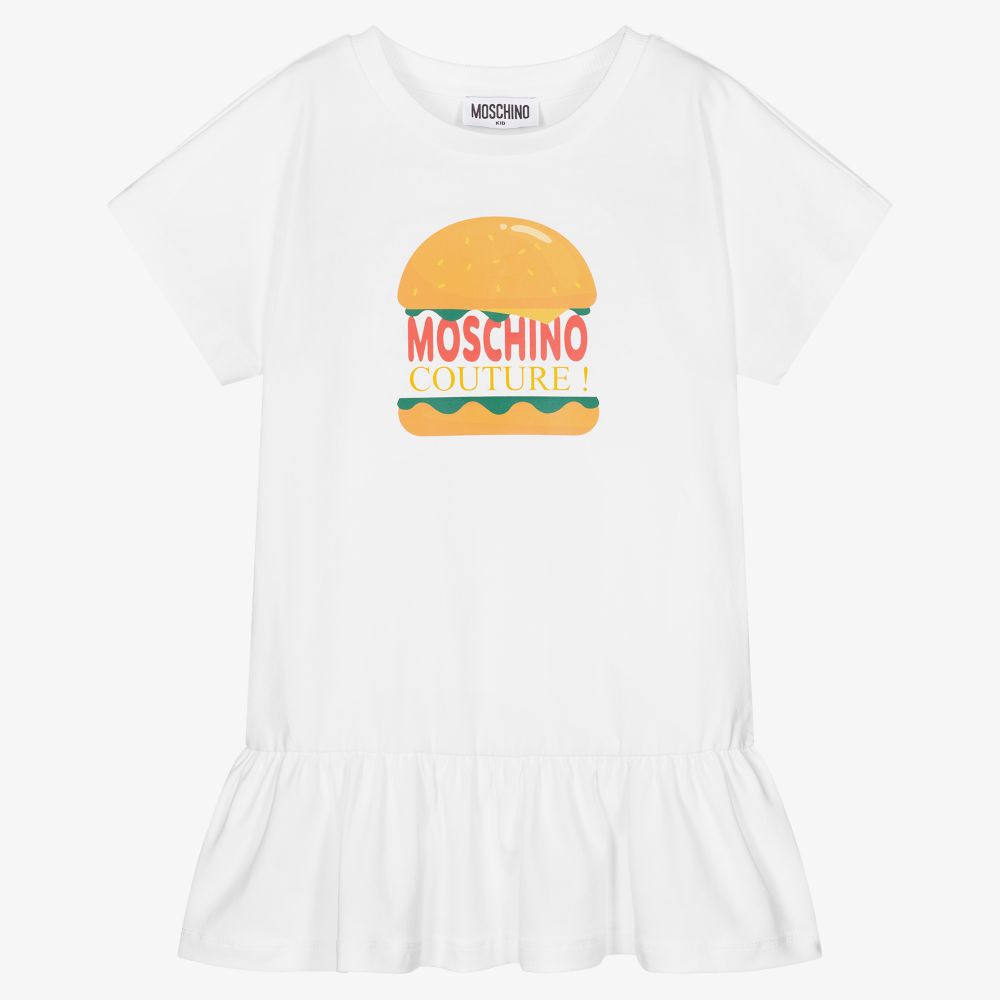 Moschino Kid-Teen - فستان قطن جيرسي لون أبيض | Childrensalon