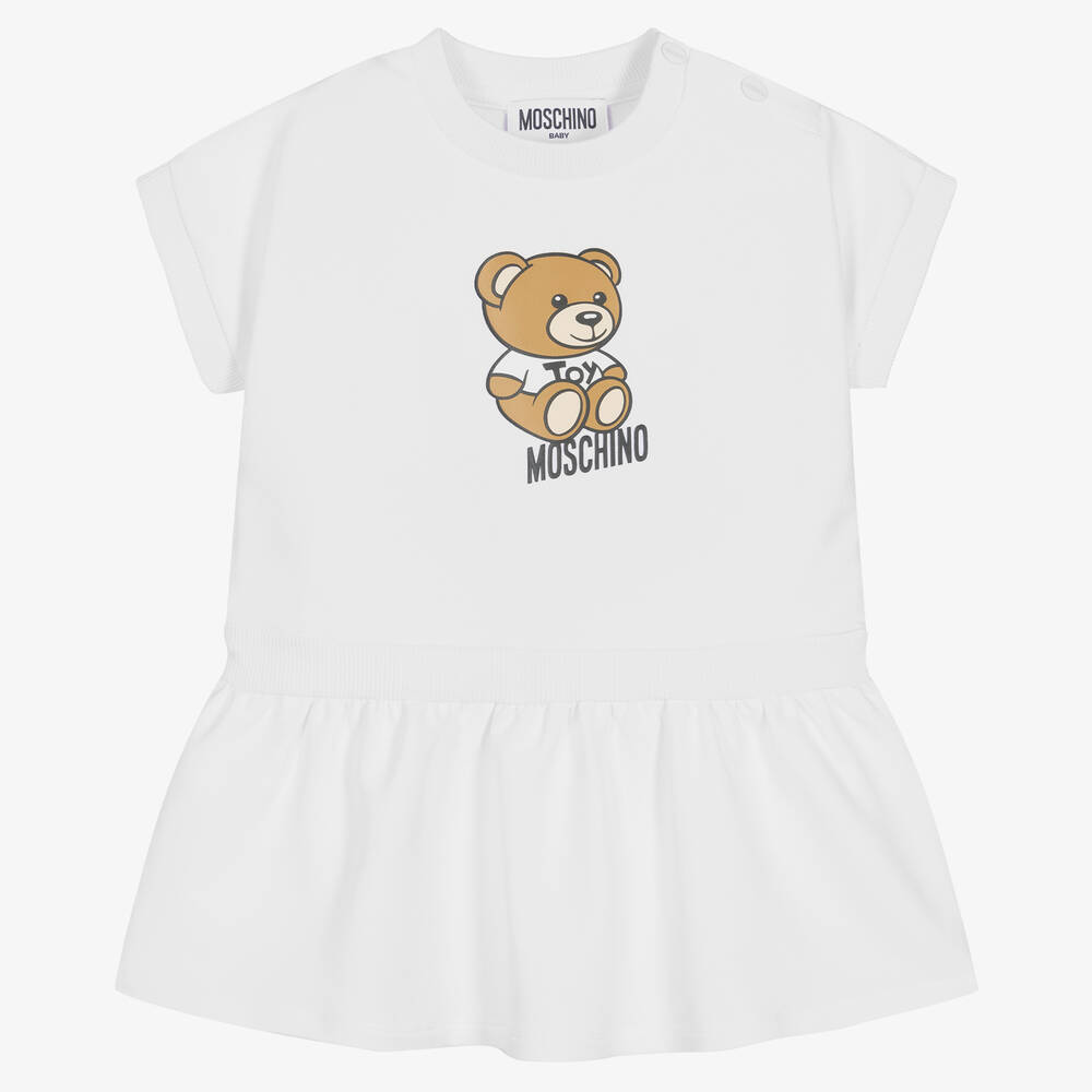 Moschino Baby - Girls White Logo Jersey Dress | Childrensalon