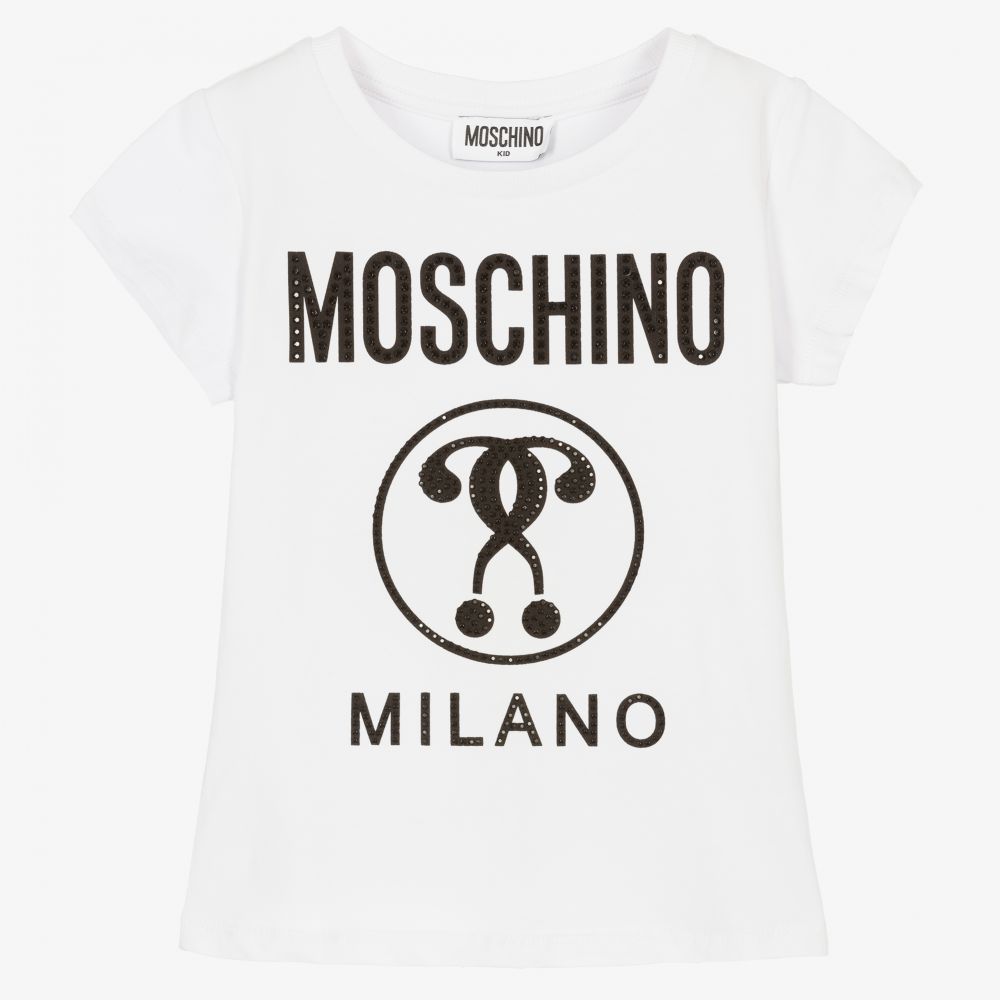 Moschino Kid-Teen-تيشيرت قطن جيرسي لون أبيض للبنات | Childrensalon Outlet