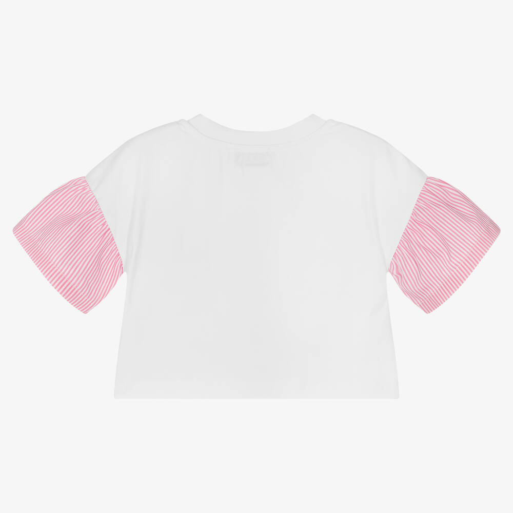Moschino Кид-Тин-Бело-розовый хлопковый топ | Childrensalon Outlet