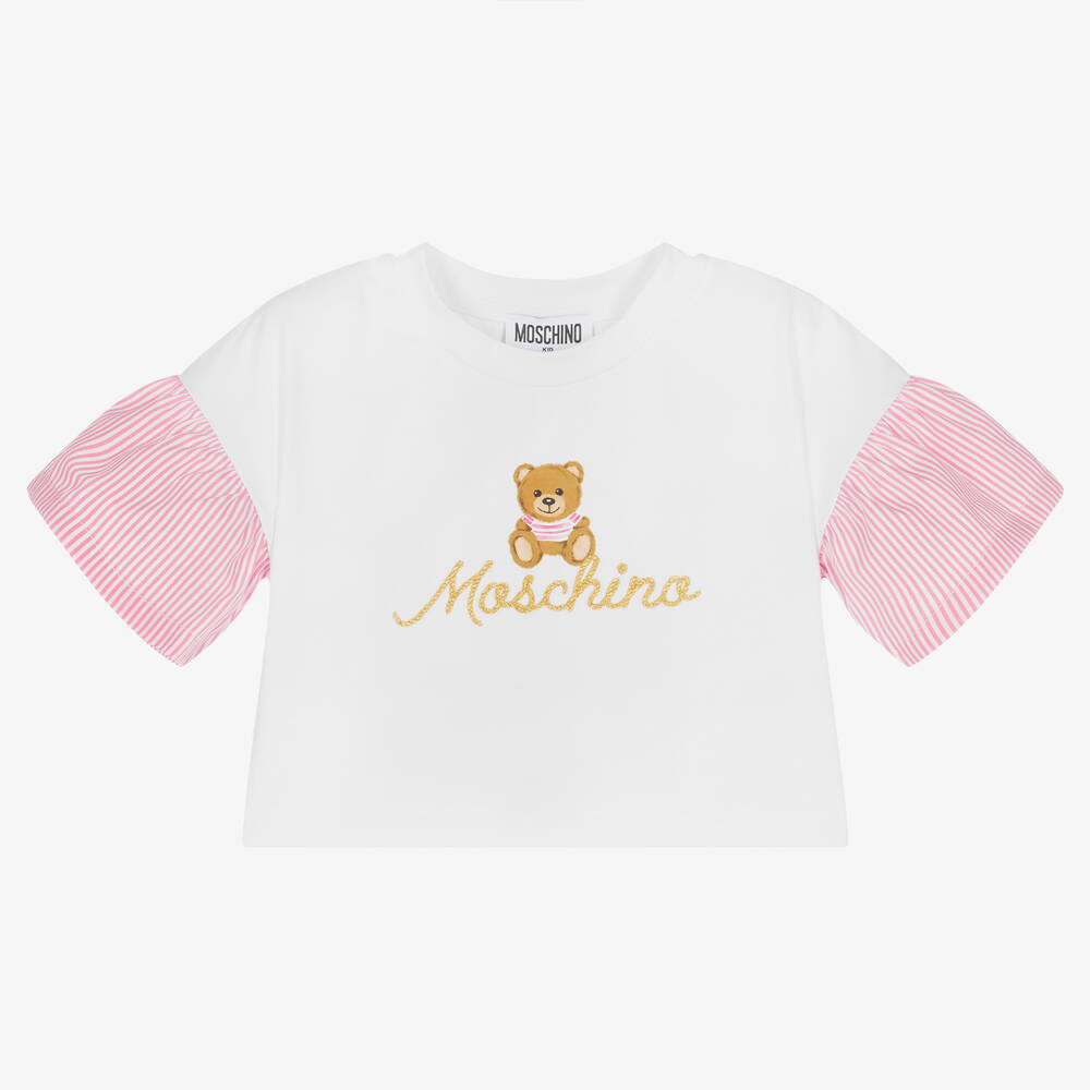 Moschino Kid-Teen - Girls White & Pink Cotton Top | Childrensalon