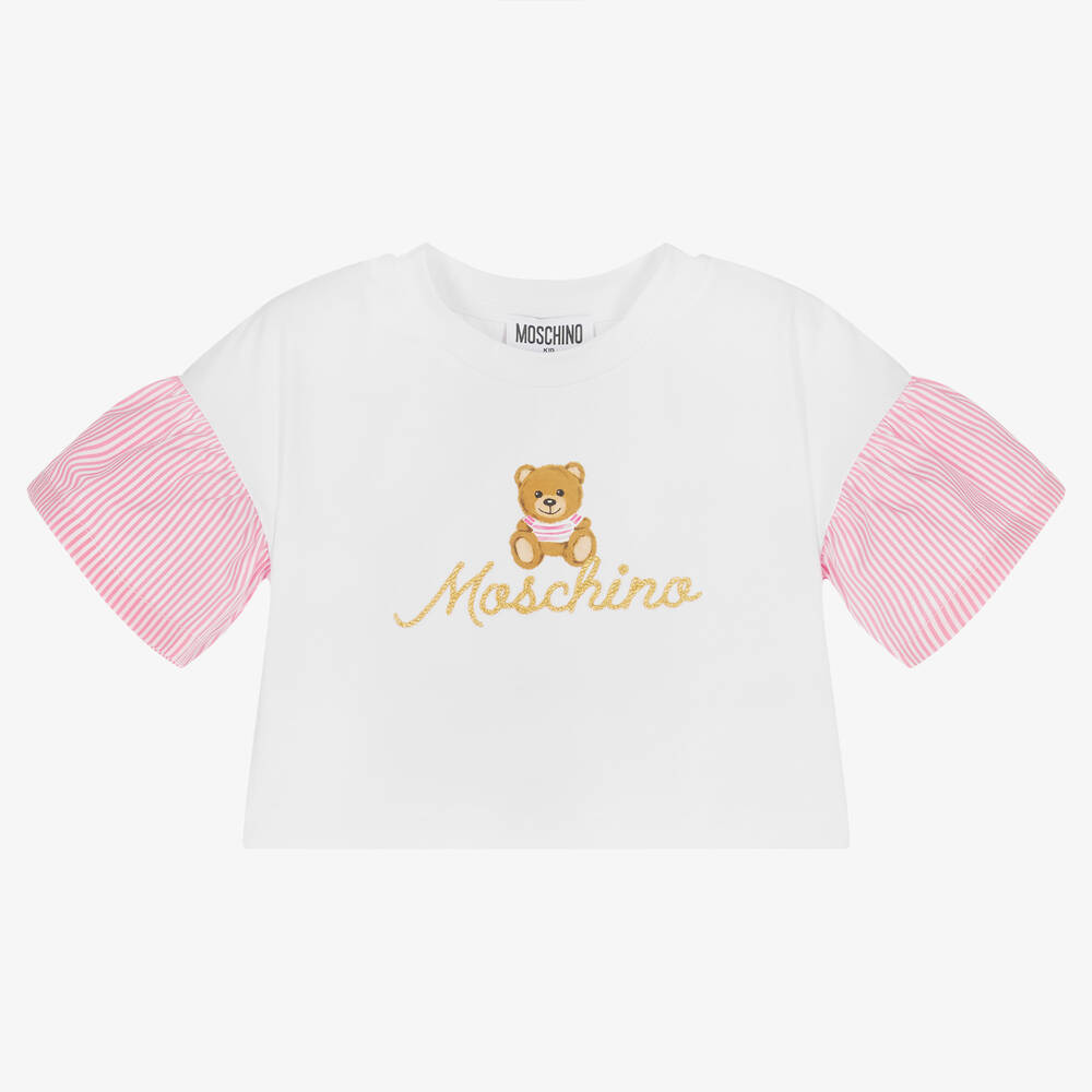 Moschino Kid-Teen-Girls White & Pink Cotton Top | Childrensalon Outlet