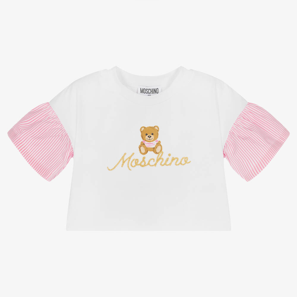 Moschino Kid-Teen - Haut blanc et rose en coton fille | Childrensalon