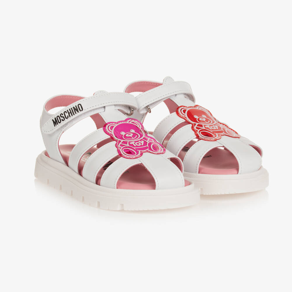 Moschino Kid-Teen - Girls White & Pink Leather Sandals | Childrensalon