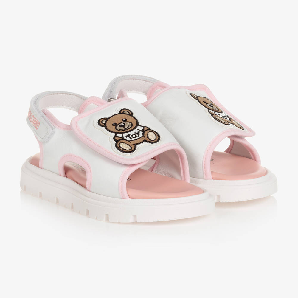 Moschino Baby - Girls White & Pink Leather Sandals | Childrensalon