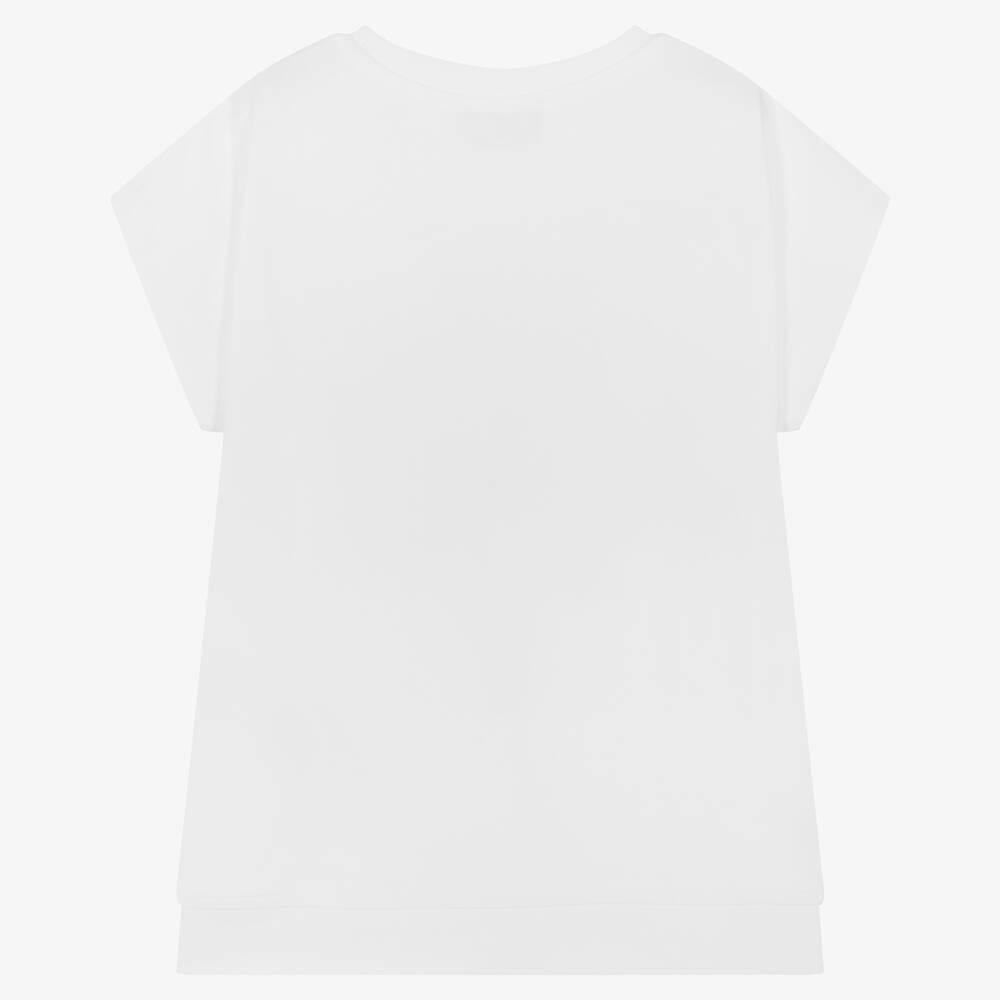 Moschino Kid-Teen-تيشيرت قطن جيرسي لون أبيض مزين بترتر للبنات | Childrensalon Outlet