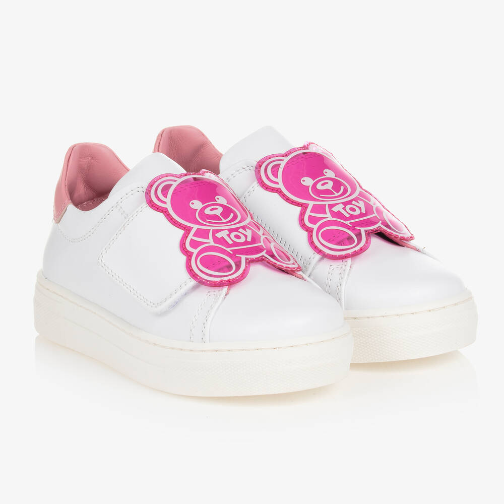 Moschino Kid-Teen - Girls White & Pink Teddy Bear Logo Trainers | Childrensalon