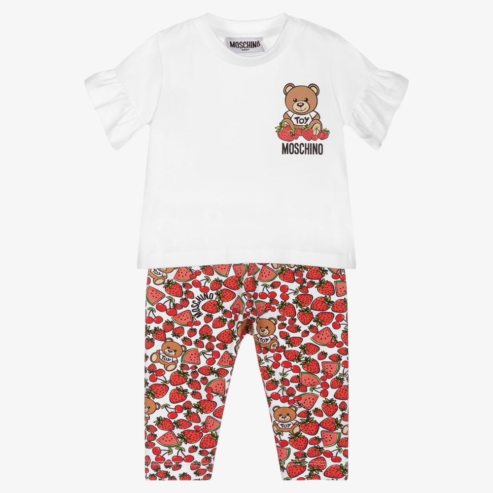 Moschino Baby - Белый топ с красными легинсами для девочек | Childrensalon