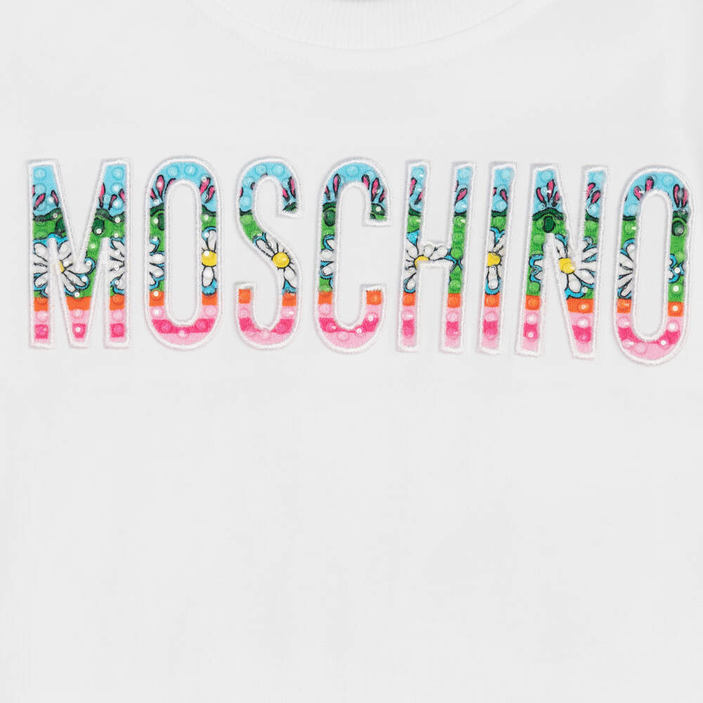 Moschino Kid-Teen - Girls White Rhinestone Logo Maxi T-Shirt |  Childrensalon Outlet
