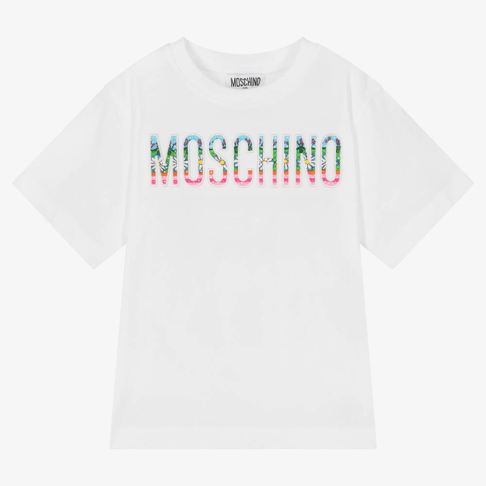 Moschino Kid-Teen - تيشيرت طويل قطن جيرسي لون أبيض للبنات | Childrensalon