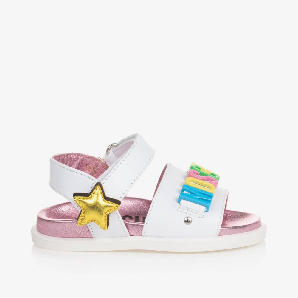 Moschino Kid-Teen-Girls White Star Leather Sandals | Childrensalon Outlet