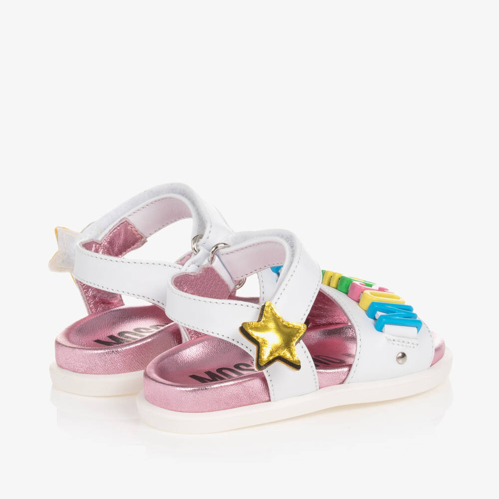 Moschino Kid-Teen-Girls White Star Leather Sandals | Childrensalon Outlet