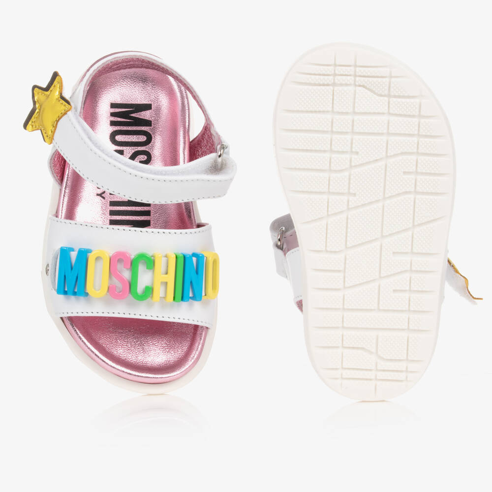 Moschino Kid-Teen-Girls White Star Leather Sandals | Childrensalon Outlet